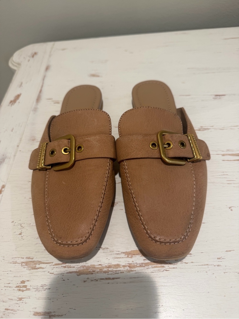 Dolce Vita Tan Buckle Backless Mules